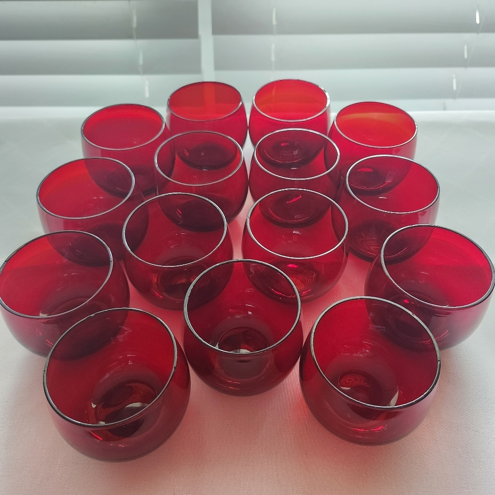 Vtg. Anchor Hocking Red ROLY POLY 3 Inch Punch Cups 15 Glasses